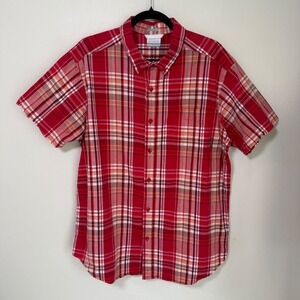 Columbia Mens Regular Fit Red Plaid Short Sleeve‎ Button Down Shirt AM9132 Large